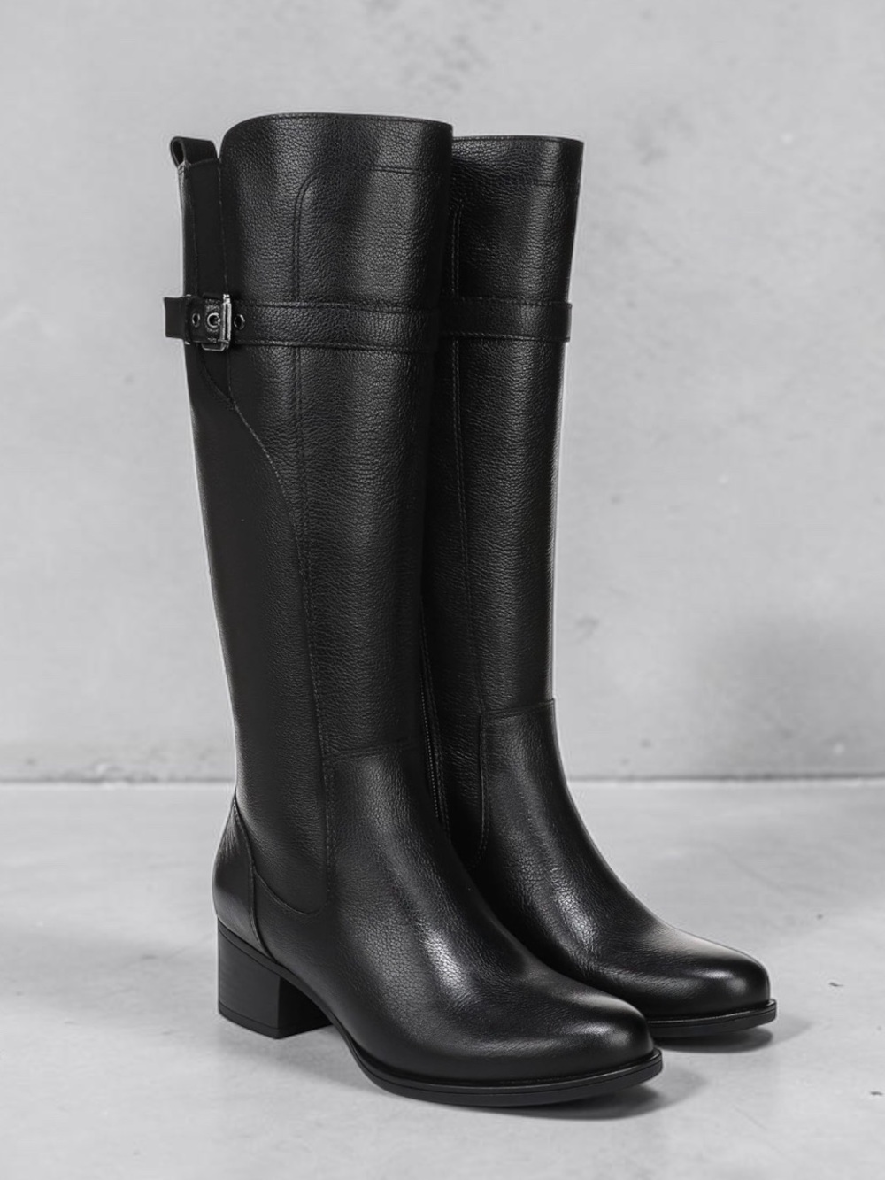 Naturalizer Kenna Wide Calf Riding Boots Black Leather Quiet Luxury 6